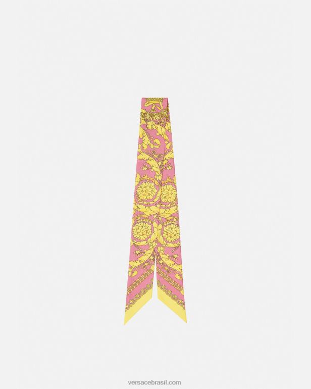 acessórios P2TX888 Versace gravata de lenço de seda barroco rosa mulheres