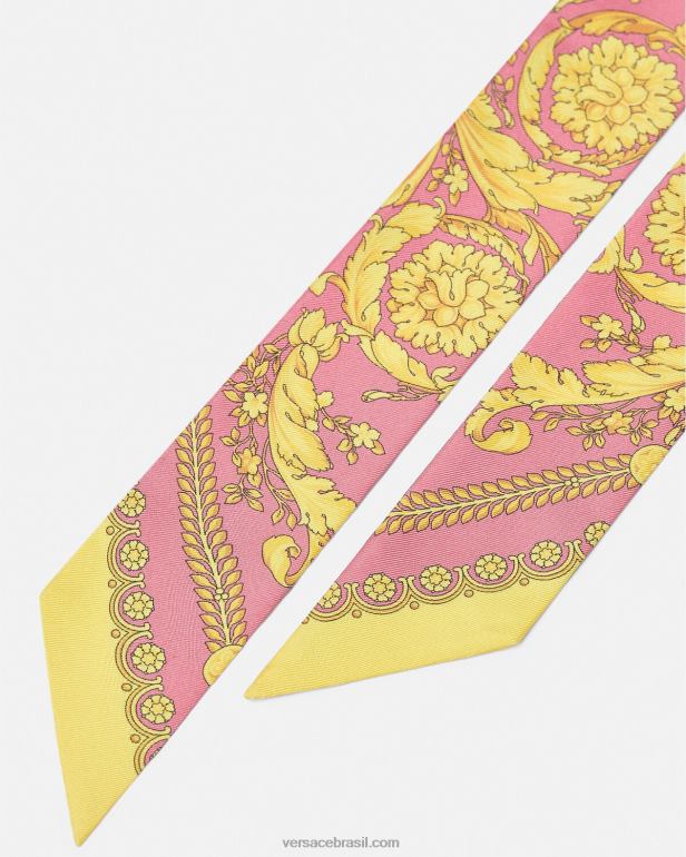acessórios P2TX888 Versace gravata de lenço de seda barroco rosa mulheres