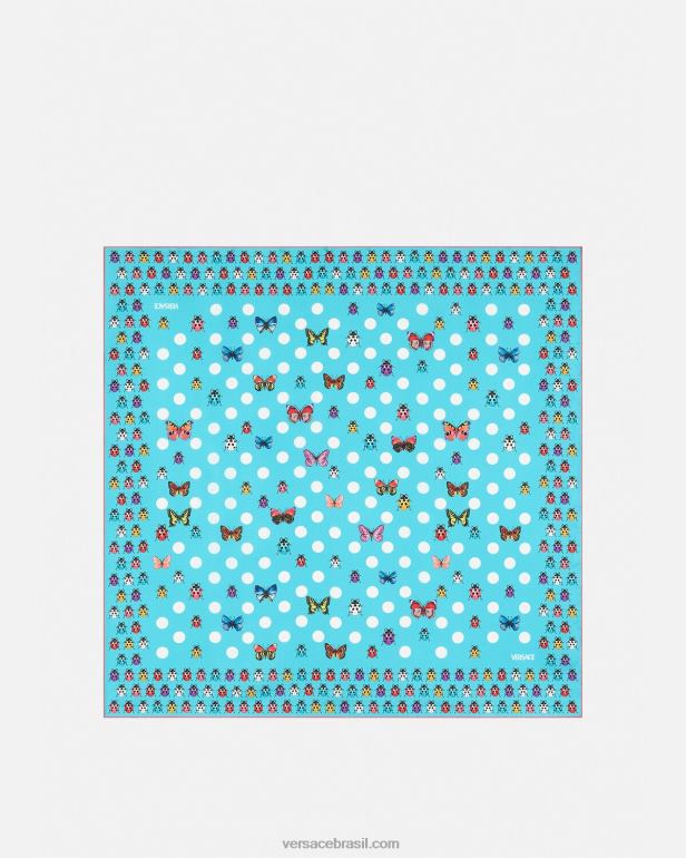 acessórios P2TX891 Versace foulard de seda grande com borboletas azul mulheres