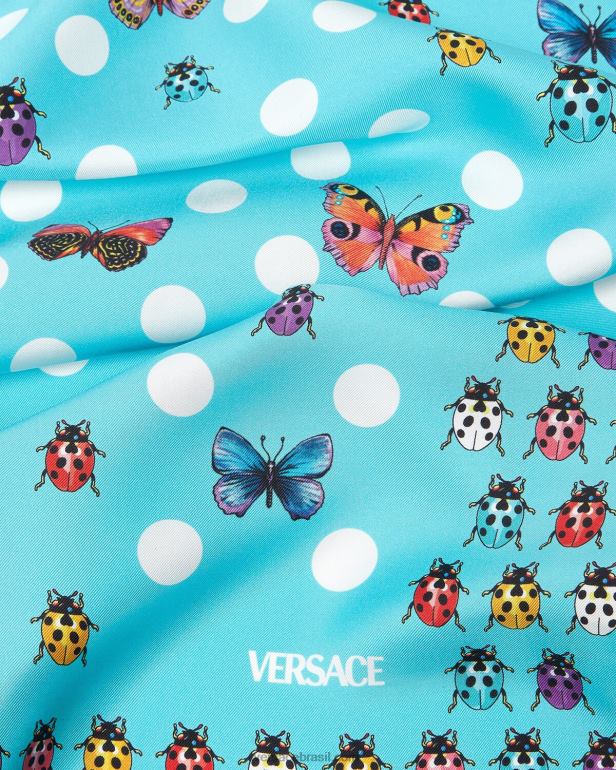 acessórios P2TX891 Versace foulard de seda grande com borboletas azul mulheres