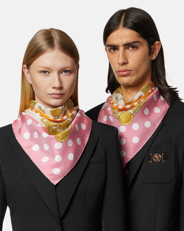 acessórios P2TX899 Versace foulard de seda grande barroco em forma de concha imprimir mulheres
