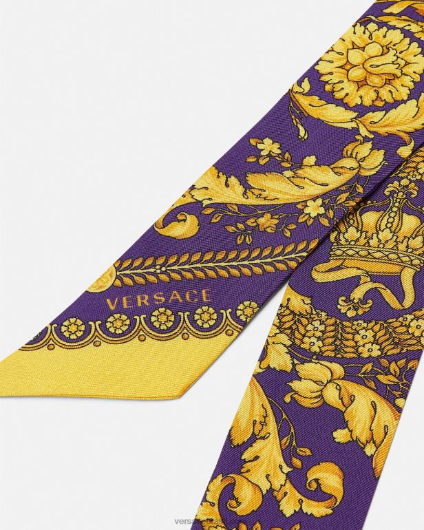 acessórios P2TX916 Versace gravata de lenço de seda barroco violeta e ouro mulheres