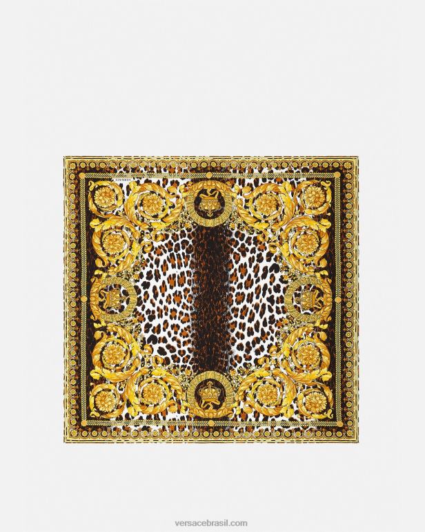 acessórios P2TX917 Versace lenço de seda grande barroco selvagem ouro mulheres
