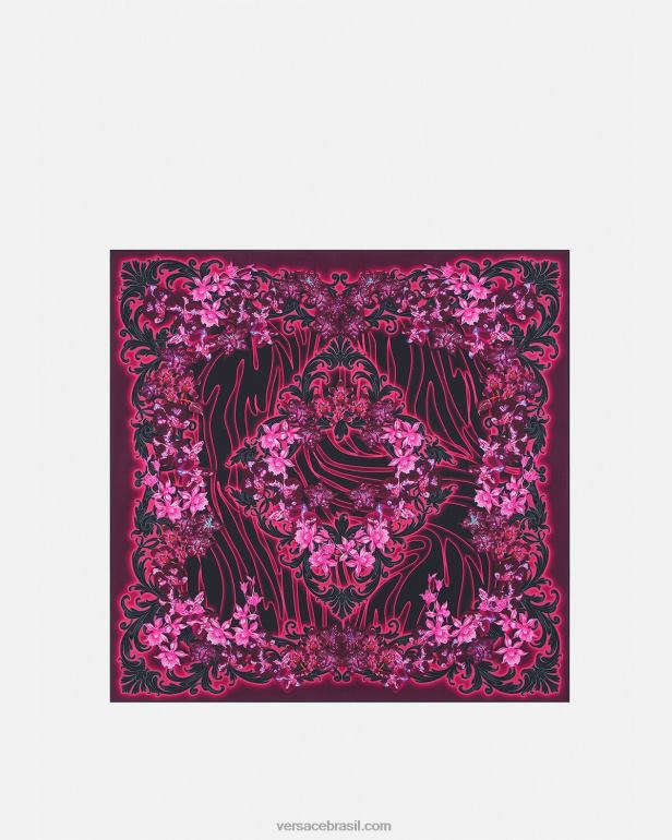 acessórios P2TX918 Versace foulard de seda grande orquídea barocco fúcsia e estampa mulheres