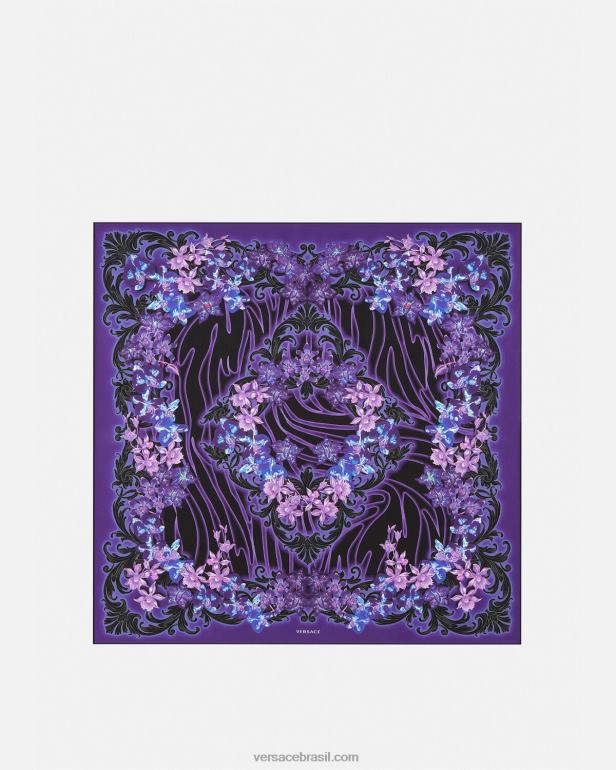 acessórios P2TX919 Versace foulard de seda grande orquídea barocco violeta e estampa mulheres