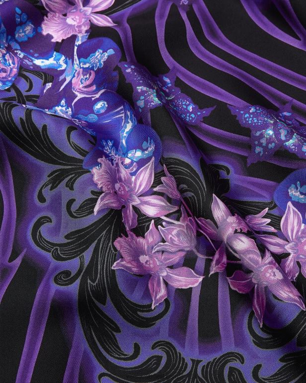 acessórios P2TX919 Versace foulard de seda grande orquídea barocco violeta e estampa mulheres