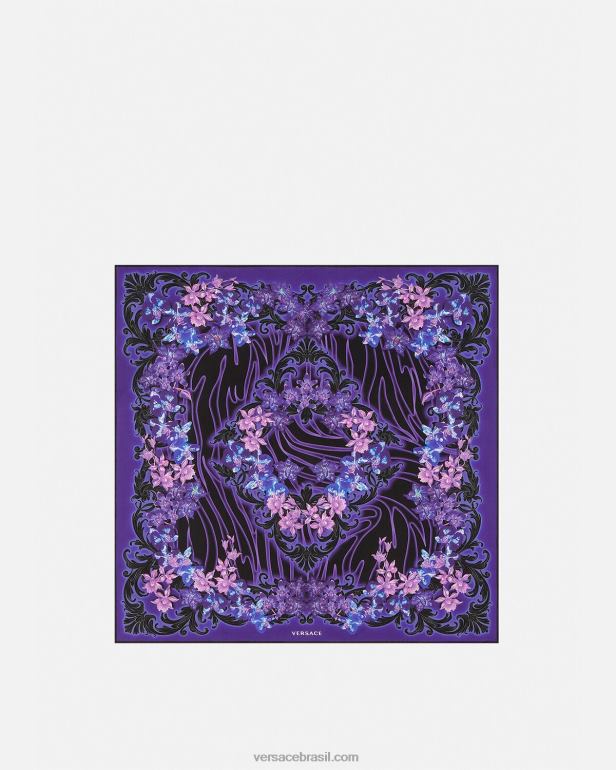 acessórios P2TX921 Versace foulard de seda barroco orquídea violeta e estampa mulheres