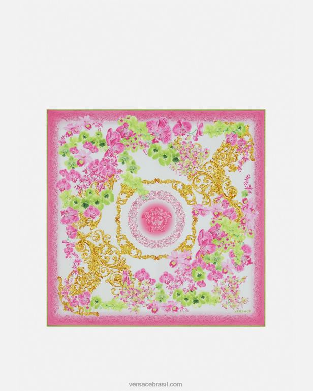 acessórios P2TX930 Versace lenço de seda grande orquídea medusa branco e estampado mulheres