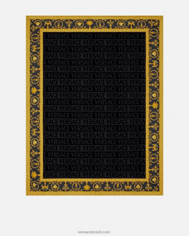 roupas íntimas e moda praia P2TX1198 Versace eu toalha de praia barroca preto mulheres
