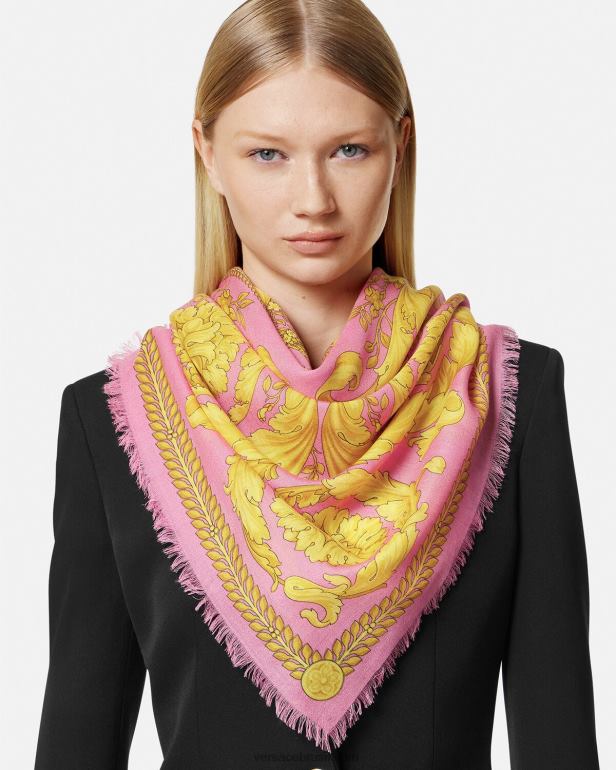 acessórios P2TX887 Versace xale de mistura de caxemira barroco rosa mulheres