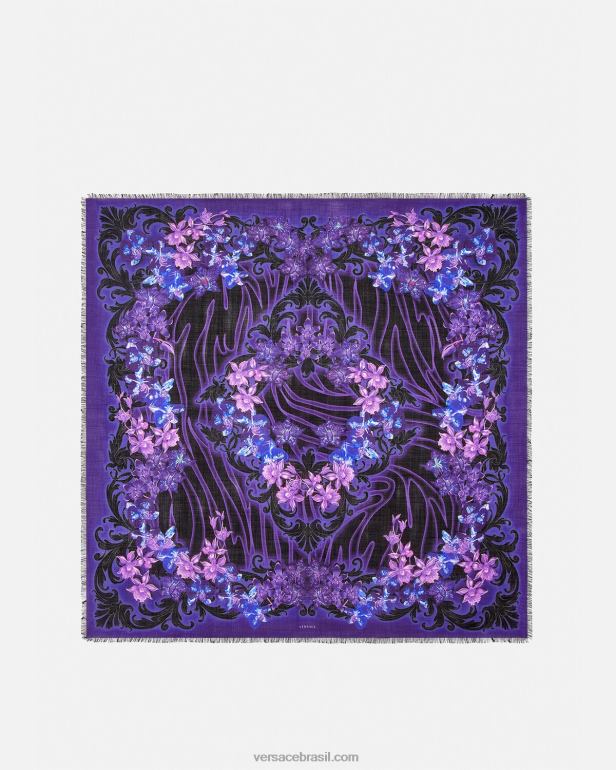 acessórios P2TX924 Versace xale de mistura de lã barroco orquídea violeta e estampa mulheres