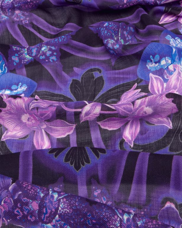 acessórios P2TX924 Versace xale de mistura de lã barroco orquídea violeta e estampa mulheres