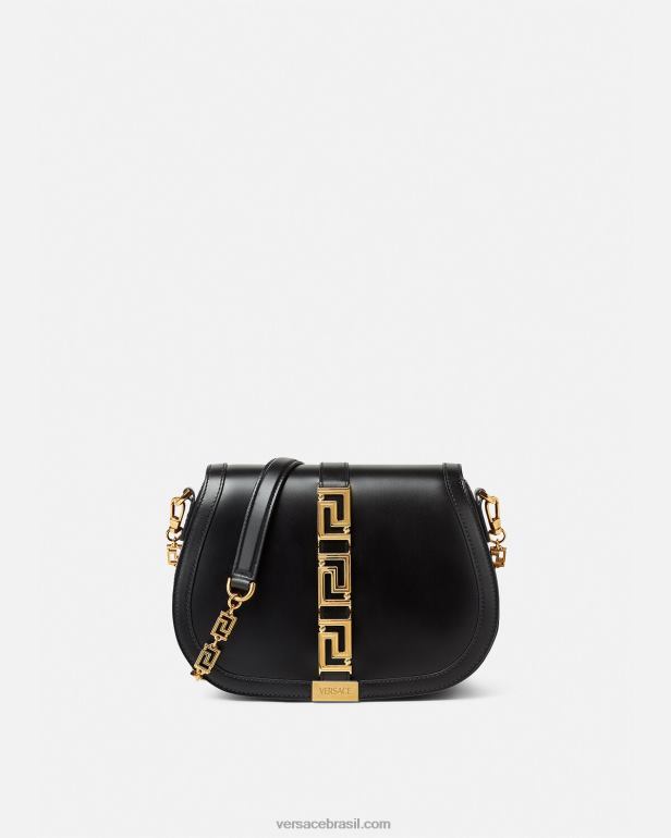 bolsas P2TX254 Versace bolsa de ombro grande deusa greca preto mulheres