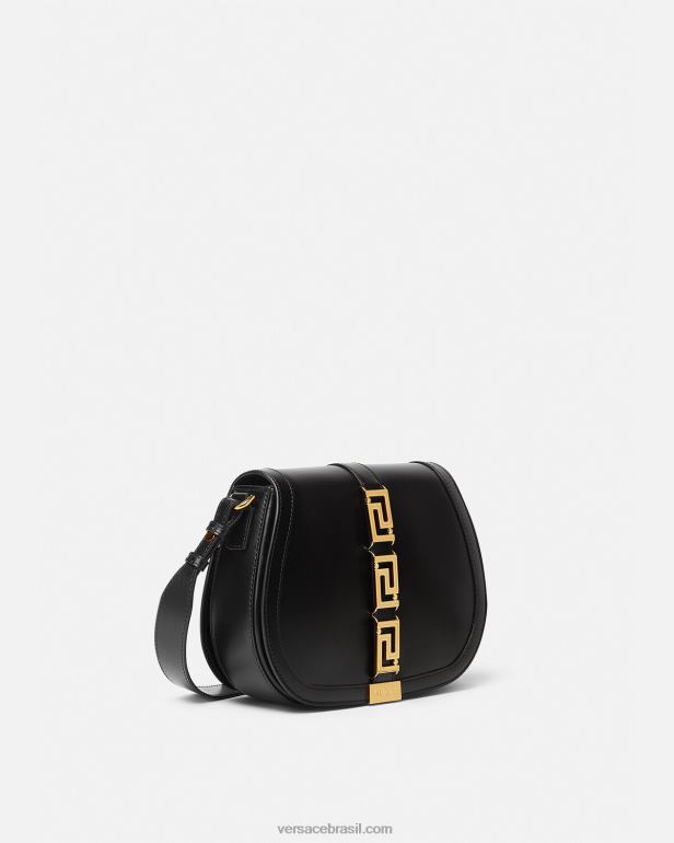 bolsas P2TX254 Versace bolsa de ombro grande deusa greca preto mulheres