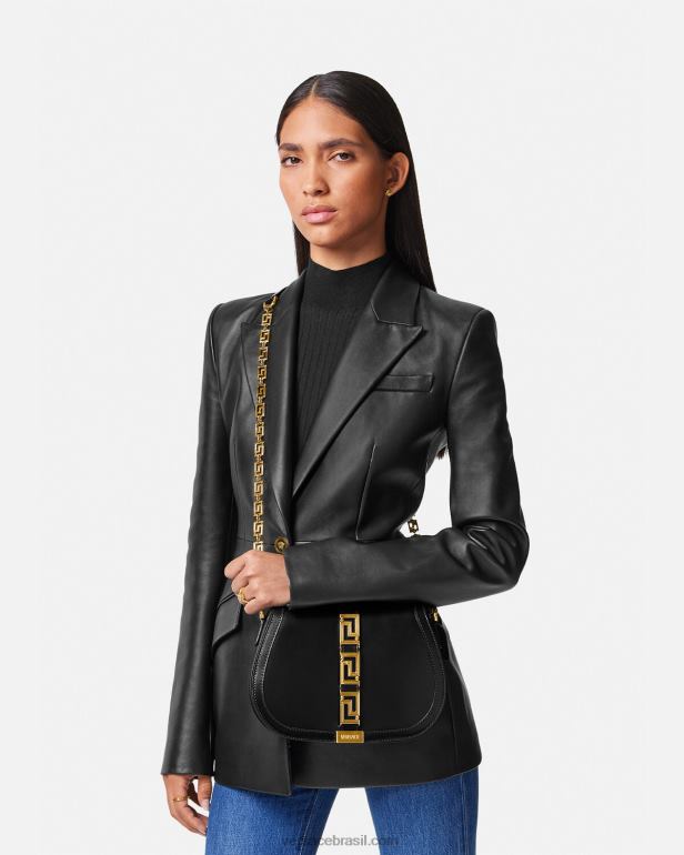 bolsas P2TX254 Versace bolsa de ombro grande deusa greca preto mulheres