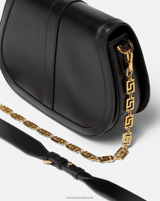 bolsas P2TX254 Versace bolsa de ombro grande deusa greca preto mulheres