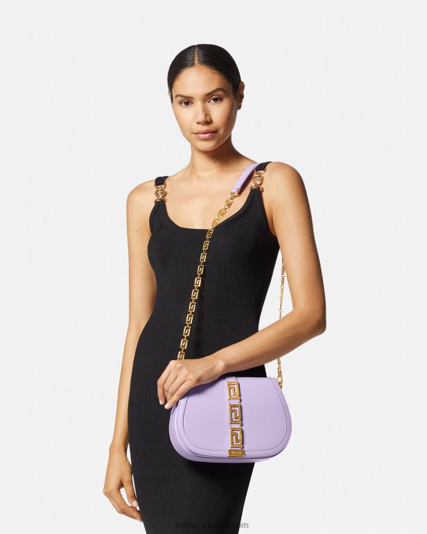 bolsas P2TX272 Versace bolsa de ombro grande deusa greca lilás mulheres