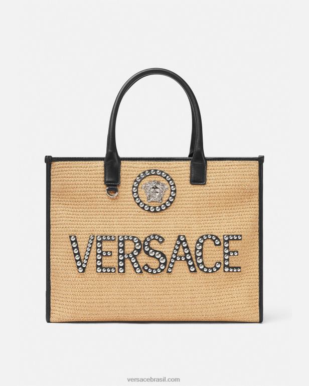 bolsas P2TX301 Versace bolsa tote grande la medusa com tachas bege mulheres