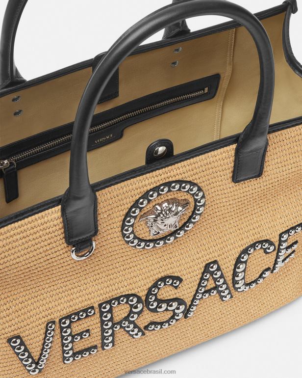 bolsas P2TX301 Versace bolsa tote grande la medusa com tachas bege mulheres