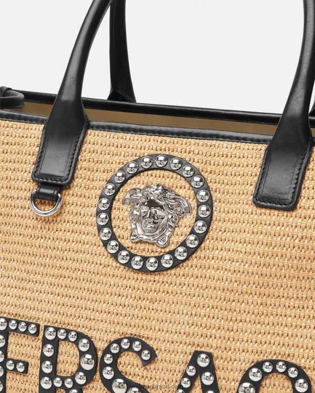 bolsas P2TX301 Versace bolsa tote grande la medusa com tachas bege mulheres