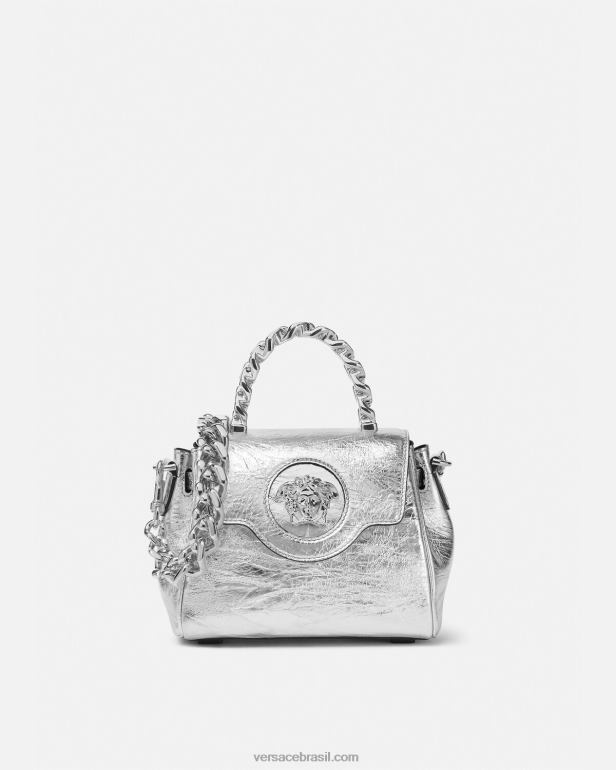 bolsas P2TX305 Versace bolsa pequena la medusa metálica cinza mulheres