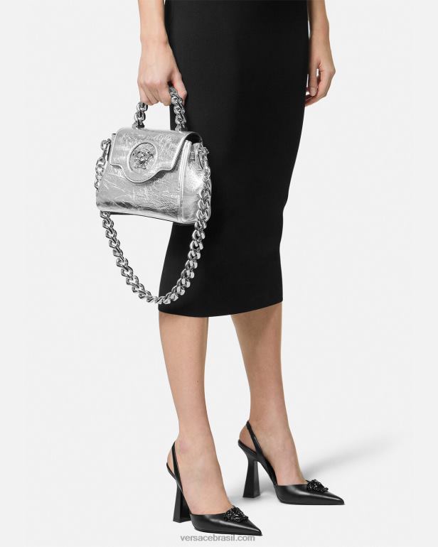 bolsas P2TX305 Versace bolsa pequena la medusa metálica cinza mulheres