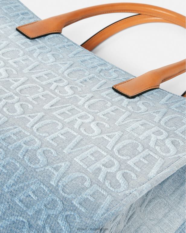 bolsas P2TX324 Versace bolsa tote jeans grande azul claro mulheres