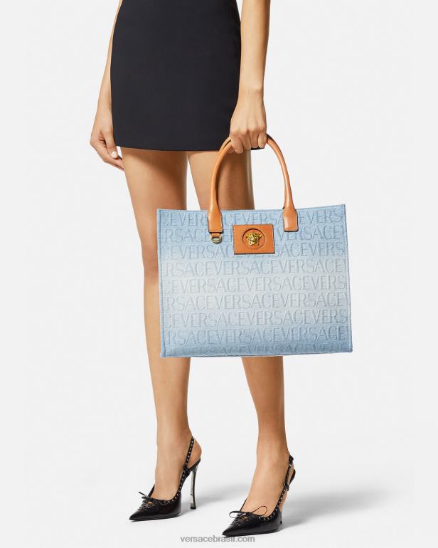 bolsas P2TX324 Versace bolsa tote jeans grande azul claro mulheres