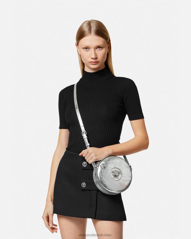 bolsas P2TX338 Versace bolsa transversal redonda la medusa cinza mulheres