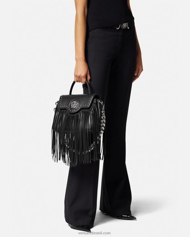 bolsas P2TX363 Versace bolsa com franjas la medusa preto mulheres