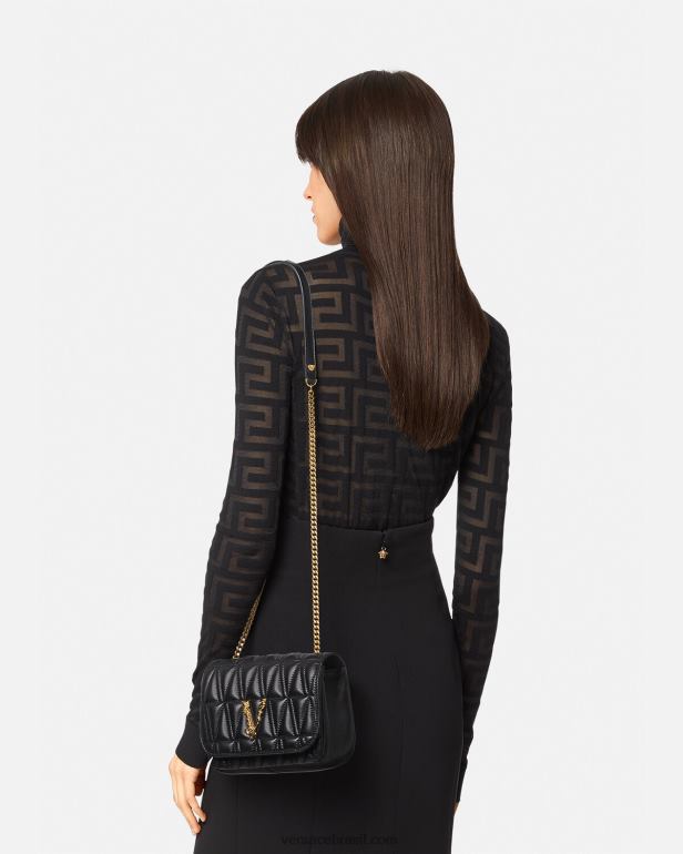 bolsas P2TX367 Versace bolsa de ombro pequena virtus preto mulheres