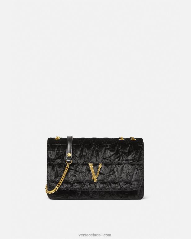 bolsas P2TX373 Versace bolsa tiracolo virtus veludo preto mulheres
