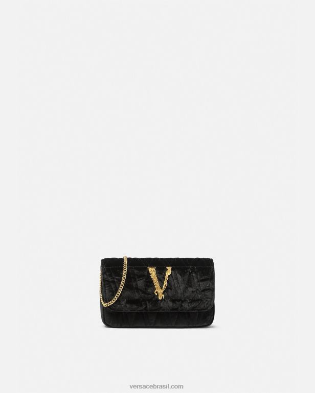 bolsas P2TX377 Versace mini bolsa de veludo virtus preto mulheres
