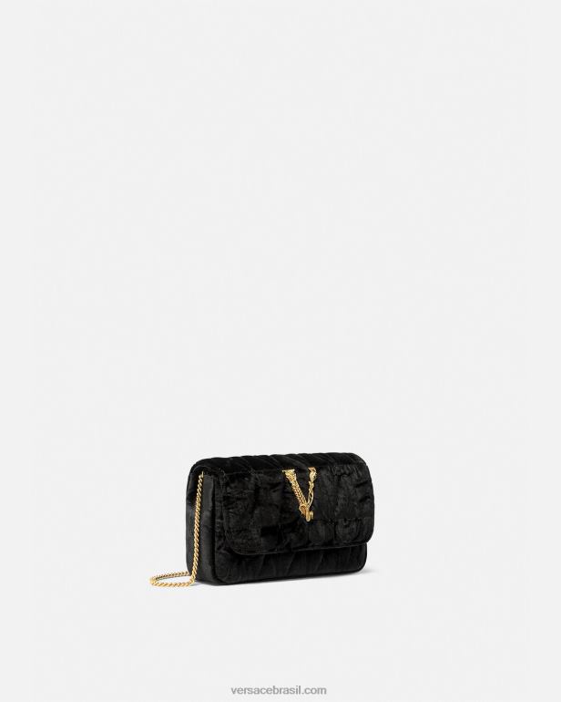 bolsas P2TX377 Versace mini bolsa de veludo virtus preto mulheres