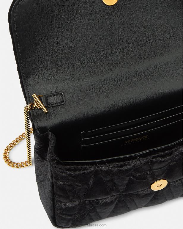 bolsas P2TX377 Versace mini bolsa de veludo virtus preto mulheres
