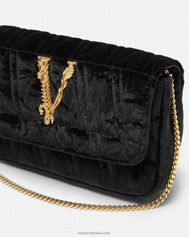 bolsas P2TX377 Versace mini bolsa de veludo virtus preto mulheres