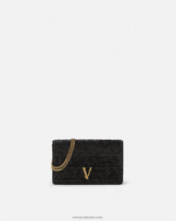 bolsas P2TX378 Versace clutch virtus de veludo preto mulheres