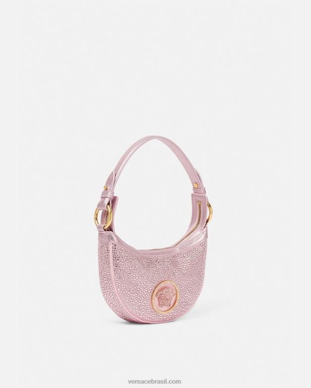 bolsas P2TX275 Versace bolsa mini hobo com repetição de cristal rosa mulheres