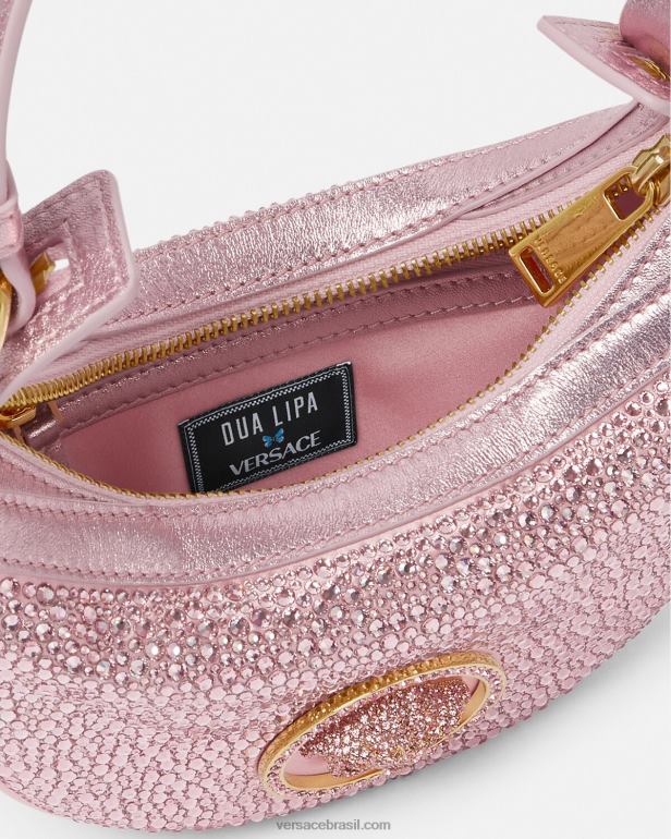 bolsas P2TX275 Versace bolsa mini hobo com repetição de cristal rosa mulheres