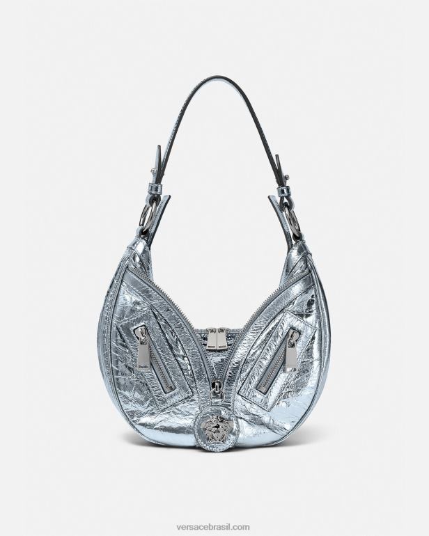 bolsas P2TX279 Versace repetir bolsa hobo pequena metálica azul claro mulheres