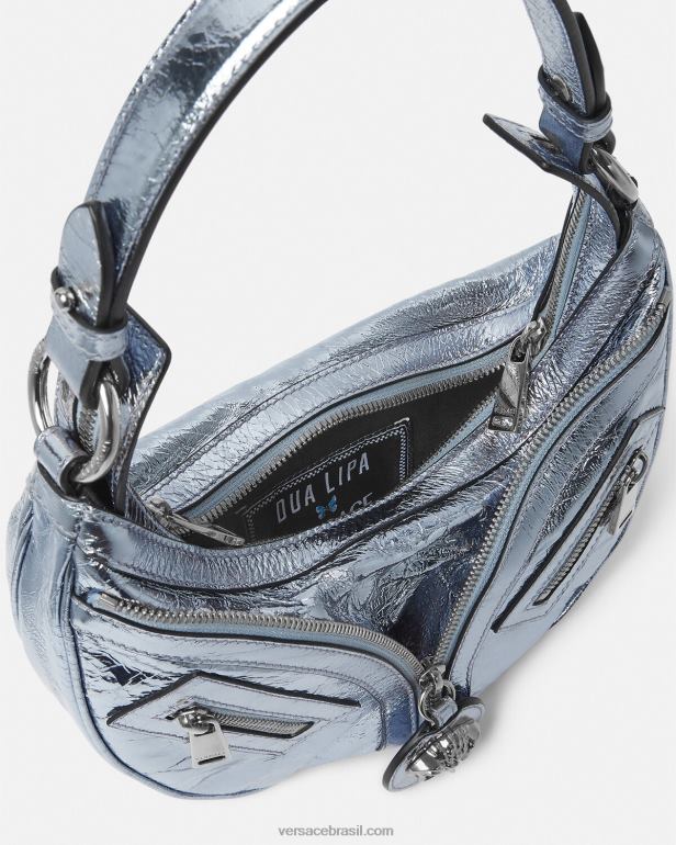 bolsas P2TX279 Versace repetir bolsa hobo pequena metálica azul claro mulheres