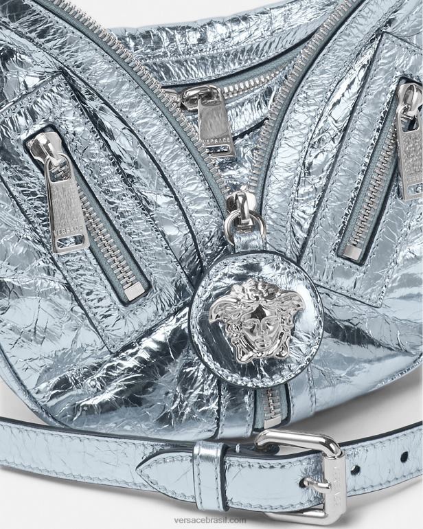 bolsas P2TX279 Versace repetir bolsa hobo pequena metálica azul claro mulheres