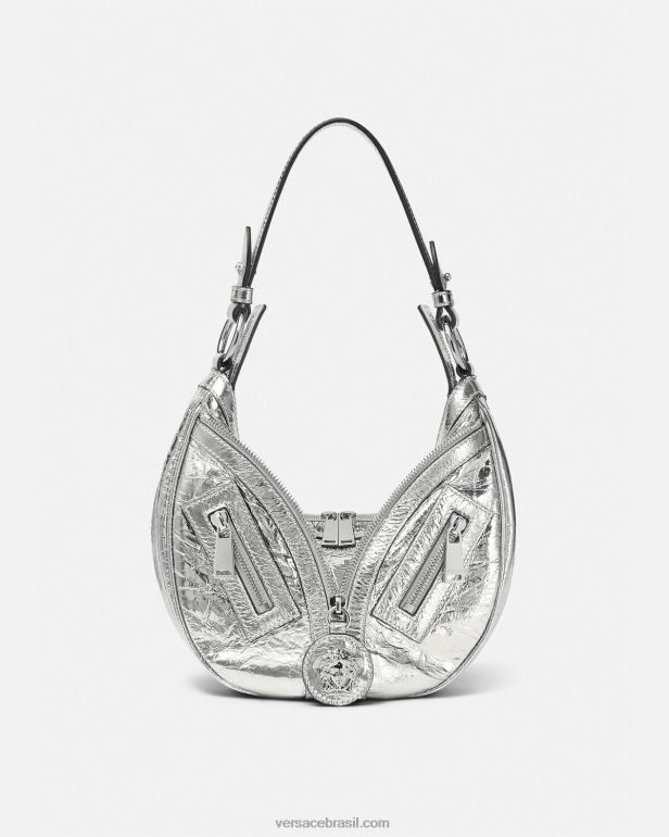 bolsas P2TX280 Versace repetir bolsa hobo pequena metálica cinza mulheres