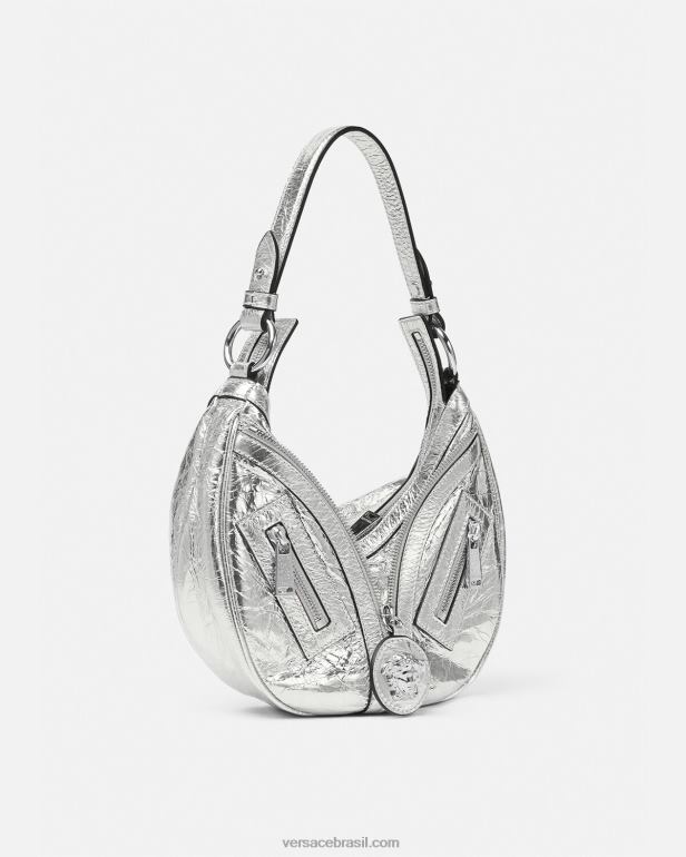 bolsas P2TX280 Versace repetir bolsa hobo pequena metálica cinza mulheres