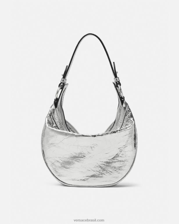 bolsas P2TX280 Versace repetir bolsa hobo pequena metálica cinza mulheres