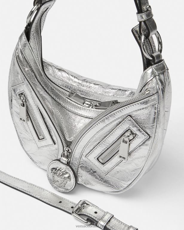 bolsas P2TX280 Versace repetir bolsa hobo pequena metálica cinza mulheres