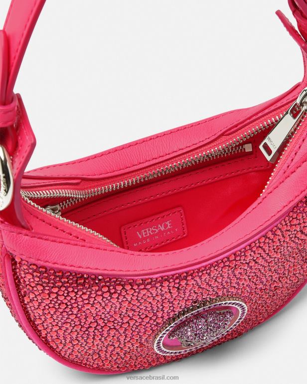 bolsas P2TX291 Versace bolsa mini hobo com repetição de cristal fúcsia mulheres
