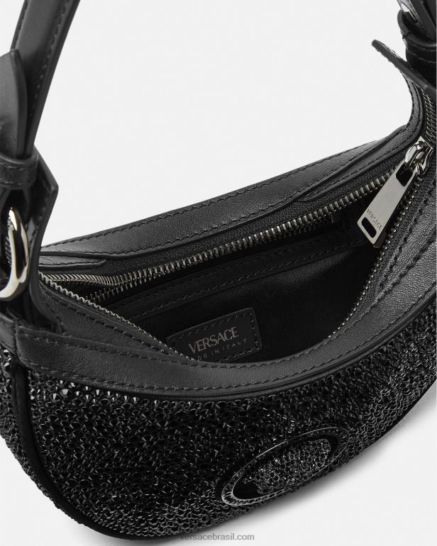 bolsas P2TX292 Versace bolsa mini hobo com repetição de cristal preto mulheres