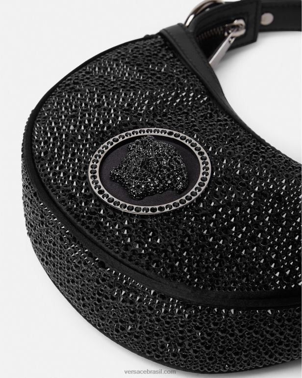 bolsas P2TX292 Versace bolsa mini hobo com repetição de cristal preto mulheres