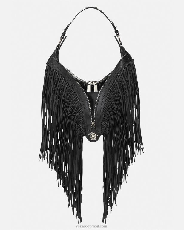 bolsas P2TX298 Versace bolsa hobo repetida com franjas preto mulheres